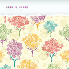 Vector colorful abstract trees horizontal torn seamless pattern
