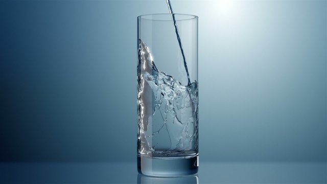Water pouring into glass, 3d animation