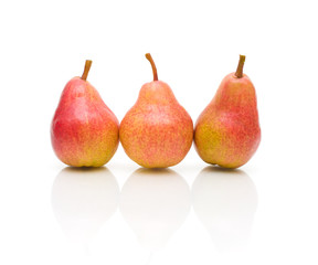 three pears close-up on white background