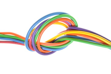 The electric colored wires with knot used in electrical and comp