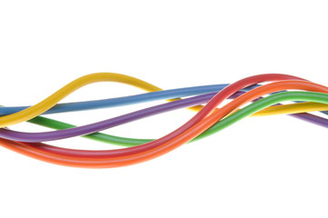 The electric colored wires used in electrical and computer netwo