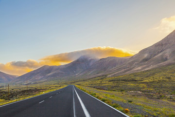 sunrise over Femes mountains seen from Playa Blanca, Lanzarote