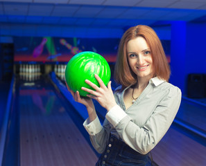 Beautiful woman in a bowling