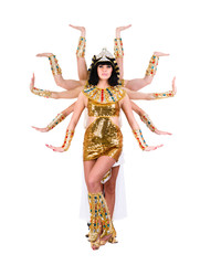 Dancing pharaoh woman wearing a egyptian costume.