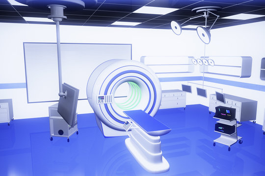 High Tech Operation Room Hospital Interior MRI CT Machine