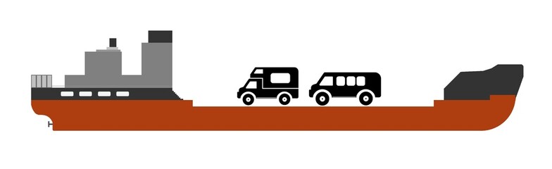 Camping-car et bus en livraison dans un bateau cargo
