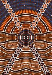 A illustration based on aboriginal style of dot painting depicti