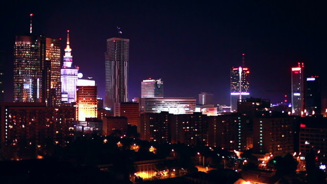 Warsaw Poland city at night.