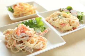 Three types of salad on separated dish