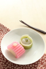 japanese confectionery, wagashi dessert on dish
