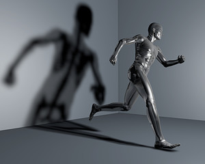 Fototapeta na wymiar Corpo umano e scheletro in corsa