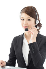 Beautiful asian business operator isolated on white background