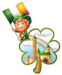 Fototapeta premium A castle inside the clover plant and an old man with the Ireland