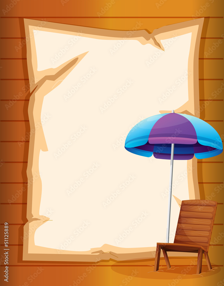 Poster A paper with a beach chair and umbrella