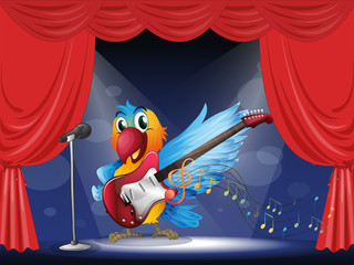 Obraz premium A parrot with a guitar at the stage