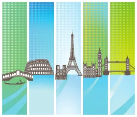 Stickers pour porte Doodle Monuments européens
