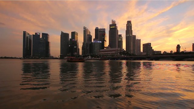 Singapore Central Business District City Skyline at Sunset
