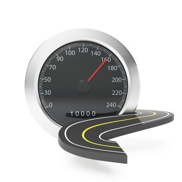 The speedometer and the road surface. Car service and repair, gr