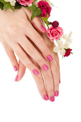 Fototapeta premium Close-up Of Female Hands And Flowers