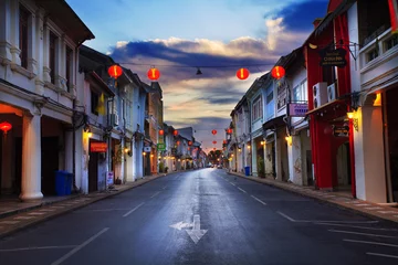 Gordijnen Old building in Phuket town twilight, Thailand © Hinokami Akira