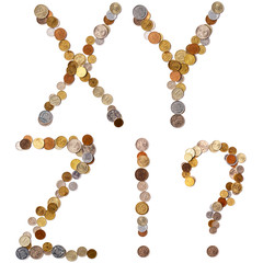 X-Y-Z-!-? alphabet letters from the coins of different