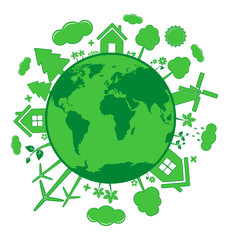 Green ecology icons over planet