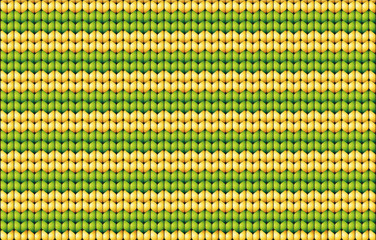 Vector background. Knitted fabric with green and yellow stripes