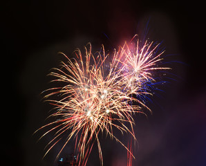 Colorful fireworks of various colors over night sky