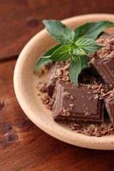Pieces of chocolate and mint