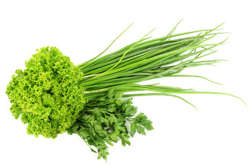 fresh green vegetables isolated on white