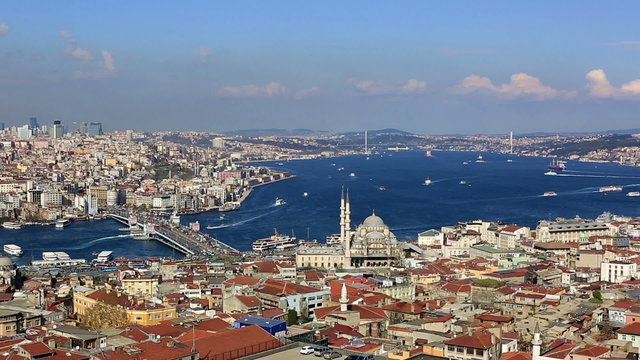 sea traffic on the Bosporus at Istanbul City, time lapse