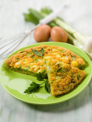 omelette with onions and leek, selective focus
