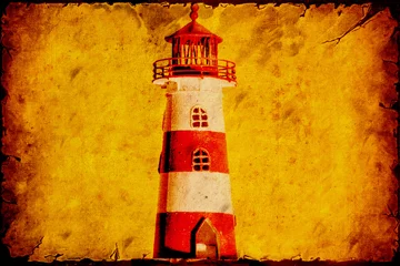 Fototapete Vintage Poster Retroplakat - Gestreifter Leuchtturm