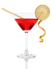 Red cocktail in martini glass isolated on white