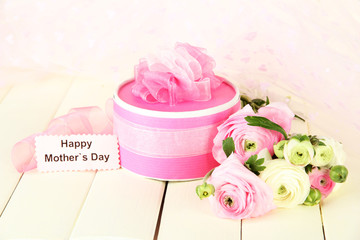Ranunculus (persian buttercups) and gift for mothers day,