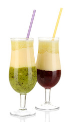 Delicious fruit smoothies isolated on white