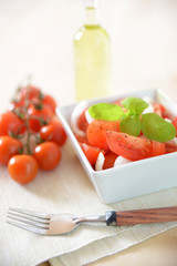 Tomatensalat mit Zwiebeln und Basilikum