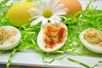 Spring Deviled Eggs with a Flower