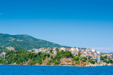 Fototapeta premium View of Skiathos town and harbour in Greece