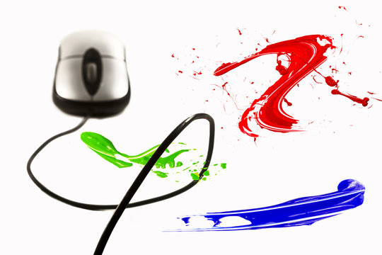 Paint strokes flying around computer mouse