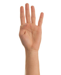 Fototapeta premium Close-up Of Human Hand Showing Four Fingers