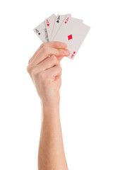 Close-up Of Hand Holding Four Aces