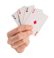 Close-up Of Hand Holding Four Aces