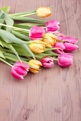 Bouquet of mixed colored tulips