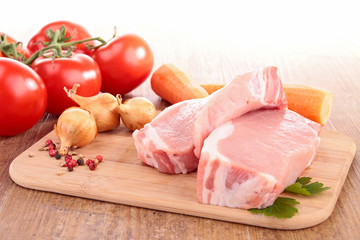 raw meat on board with ingredients