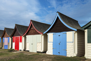 Fototapeta na wymiar Beach Huts at Mablethorpe, Lincolnshire, UK.
