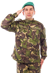 Young army soldier saluting