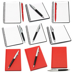Notepads with ball pens on a white background .