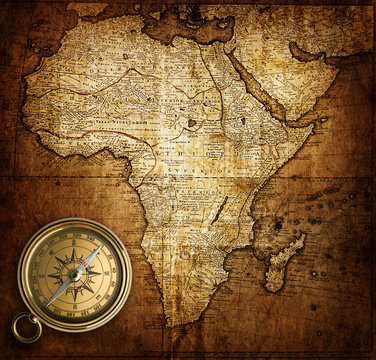 compass on vintage map Africa 1737