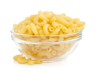 raw pasta in bowl on white